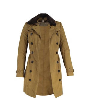 Burberry Brit Long Shearling Collar Trench Coat in Olive Cotton