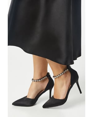 Wide Fit Tatiana Jewelled Anklet High Stiletto Satin Court Shoes