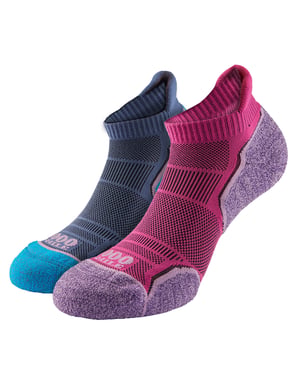 1000 Mile - 2 Pack Ladies Single Layer Soft Breathable Running Ankle Socks - Hot Pink / Lavender