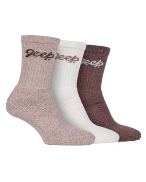 Womens Hiking Boot Socks | Jeep | Ladies Ribbed Outdoor Cushioned Socks with Reinforced Heel and Toe - Tan / Cream
