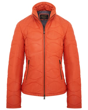 Womens Orange Puffer Quilted Bomber Leather Jacket - Hamar