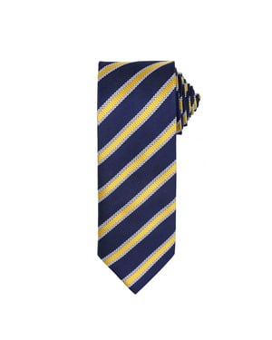 Premier Mens Waffle Stripe Formal Business Tie (Pack of 2) (Navy/Gold)