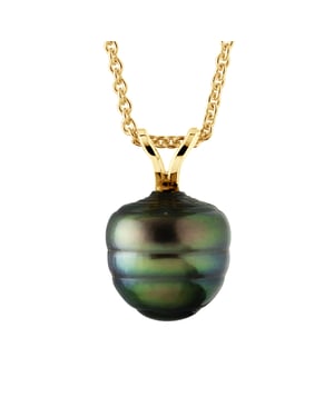 Hanger Tahitian Circle Pearl 9-10 mm 18 karaats geel goud Geleverd met ketting