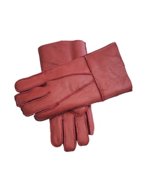 Unisex Red Sheepskin Leather Gloves with Roll Up/Down Cuff