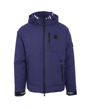 Plein Sport Padded Large Branded Logo Navy Blue Jacket