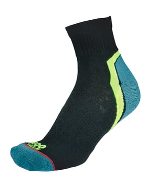 1000 Mile - Mens Active Quarter Repreve Padded Socks with Flat Toe Seam - Black / Teal