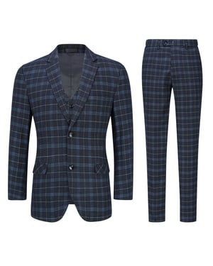 Mens 3-Piece Slim Fit Vintage Plaid Black Kostym