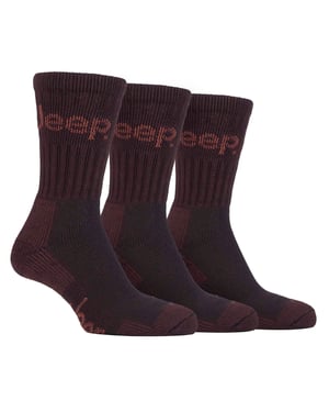 Heren 3 paar Jeep Cushion Sole Hiking werksokken - Bruin