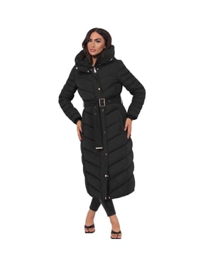 Jess Women’s Long Puffer Coat with Belt & Hood
