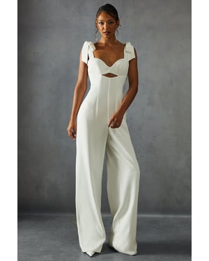 Bow Shoulder Wide Leg Jumpsuit