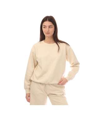 Dames Off White Diagonal Regular Crewneck Sweatshirt in Beige