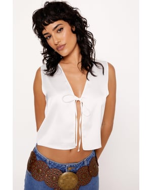 Satin Tie Front Top