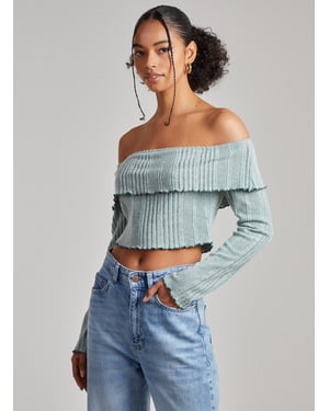 Wide Brushed Ribbed Bardot Top