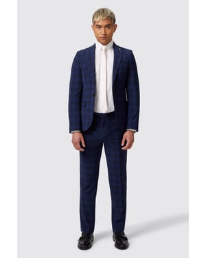 Barlow Slim Fit Navy Wool Check Trousers