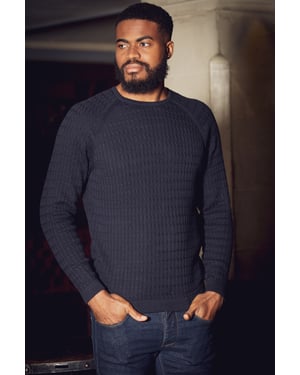 Navy Cotton Long Sleeve Crew Neck Knitted Jumper
