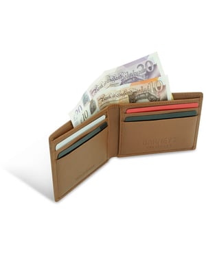 BARNEYS ORIGINALS Real Leather Bi Fold RFID Wallet in Tan