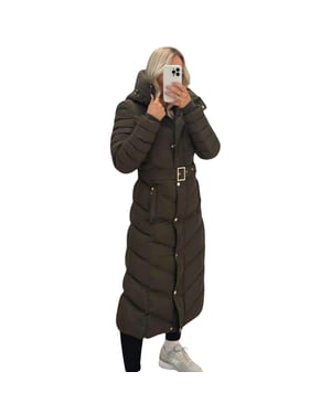 Jess Women’s Long Puffer Coat with Belt & Hood
