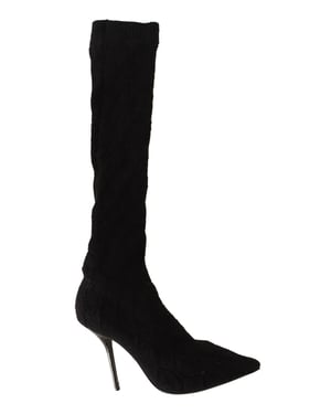 Dolce & Gabbana Dames Zwarte Stretch Kousen Kniehoog Enkellaarsjes