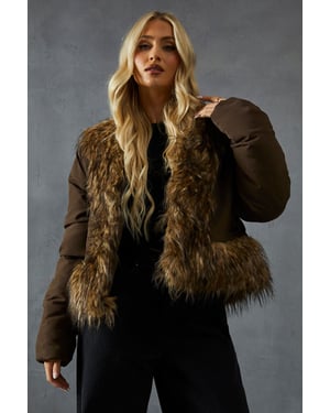 Faux Fur Trim Puffer Coat