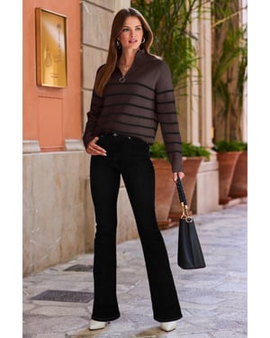 Mocha & Black Stripe Quarter Zip Jumper