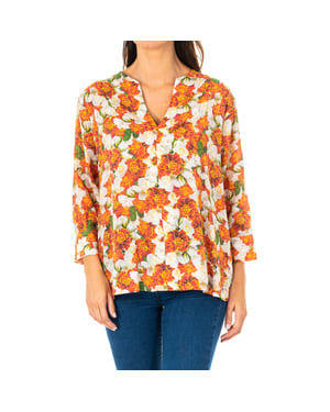 Damesblouse met 3/4 mouwen, ronde hals en V-opening LWU001