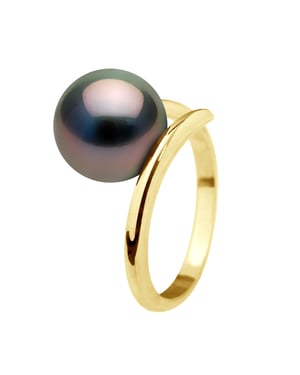 Ring - Geel Goud - Echte Cultured Tahiti Parel Rond 10-11 mm