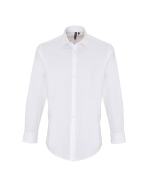 Premier Mens Stretch Fit Poplin långärmad skjorta (Vit)