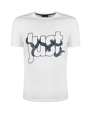Just Cavalli wit T-shirt met omwikkeld logo met slangenprint
