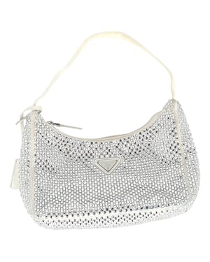 Prada Crystal-B versierde Re-Editie 2000 Tas in Crème Satijn