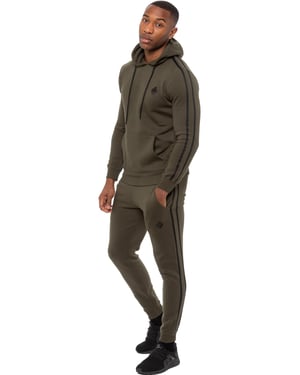 Enzo | Mens Pullover Tape Hoodie Tracksuit Set - Khaki