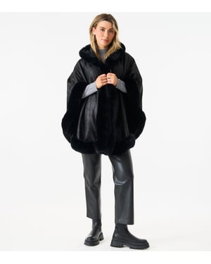 Faux Fur Trim Poncho Cape