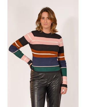Block Stripe Skinny Rib Knit Top