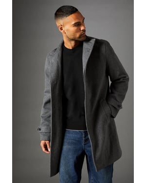 Mid Grey Signature Funnel Neck Wool Blend Coat
