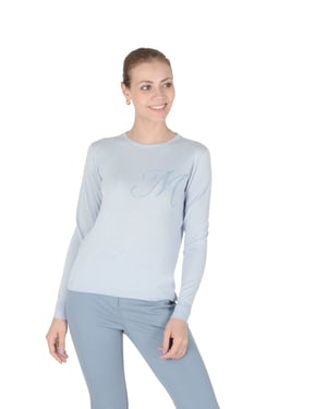 Crown Of Edinburgh Cashmere Long Sleeve Art 004 Light Blue Letter M