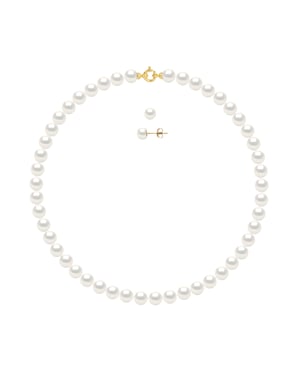 Set Halsband + Örhängen - Äkta odlade sötvattenspärlor runda 8-9 mm