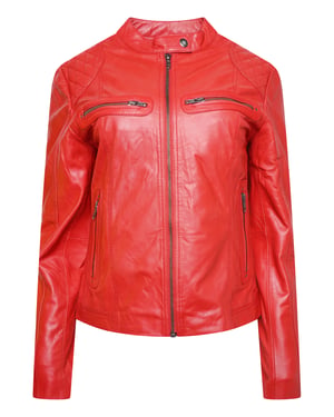 Pelle D’annata Ladies Real Leather Biker Jacket in Red