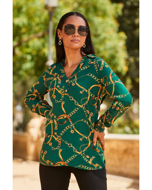 Green Chain Print Tunic Blouse