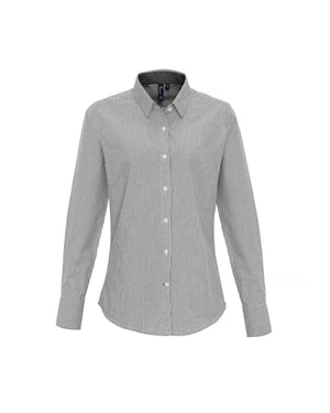 Premier Womens/Ladies Striped Oxford Long-Sleeved Formal Shirt (White/Grey)