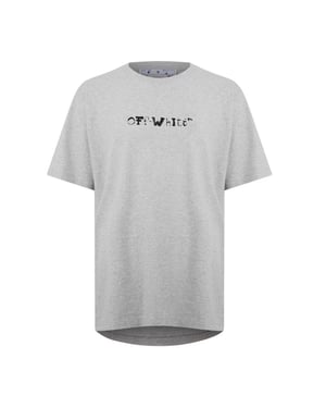 Gebroken witte gezichten over logo over skate-fit grijs T-shirt