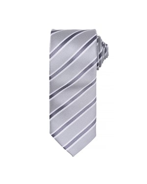 Premier Mens Waffle Stripe Formal Business Tie (Pack of 2) (Silver/Dark Grey)
