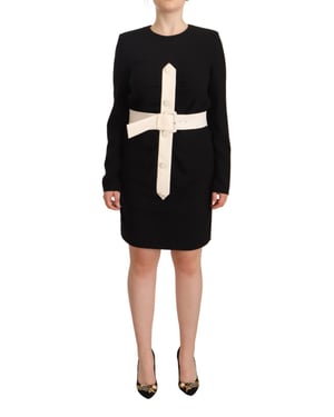 Givenchy vrouwen zwart wollen jurk met lange mouwen en riemen, mini mantelpakje