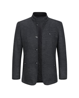 Kort Slim Fit-kappa för män med ståkrage Business Casual Ullöverrock Grå