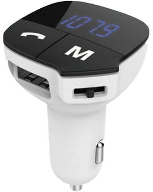 Aquarius Bluetooth Car Adapter FM Transmitter Hands-free Calling, Car Kit - White