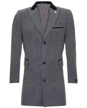 Herr 3/4 Grå Lång Crombie Överrock Jacka Fiskbensmönstrad Tweedrock Peaky Blinder