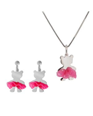 Orphelia 'Bear Bow' Child's 925 Sterling Silver Set: Chain-Pendant + Earrings - Silver SET-7132