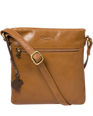 'Yayoi' Dark Tan Leather Cross Body Bag