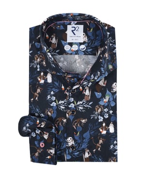 R2 Animal Print Shirt Navy