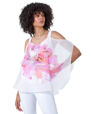 Floral Print Cold Shoulder Overlay Top