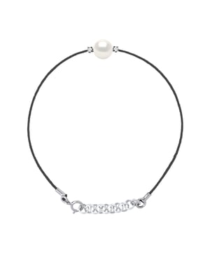 Diamond Bracelet 0060 Cts Natuurlijke en gekweekte parel Ronde 8-9 mm Nylon Black 925