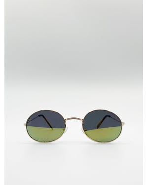 Metal Frame Round Sunglasses with Mirror Lenses